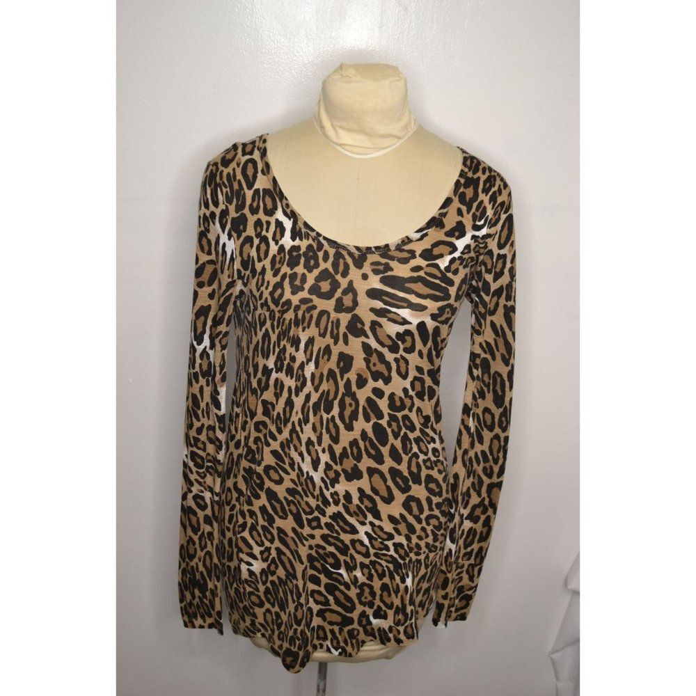 Zara Basic Women's Large Leopard Print Long Sleeve Scoop Neck Blouse
